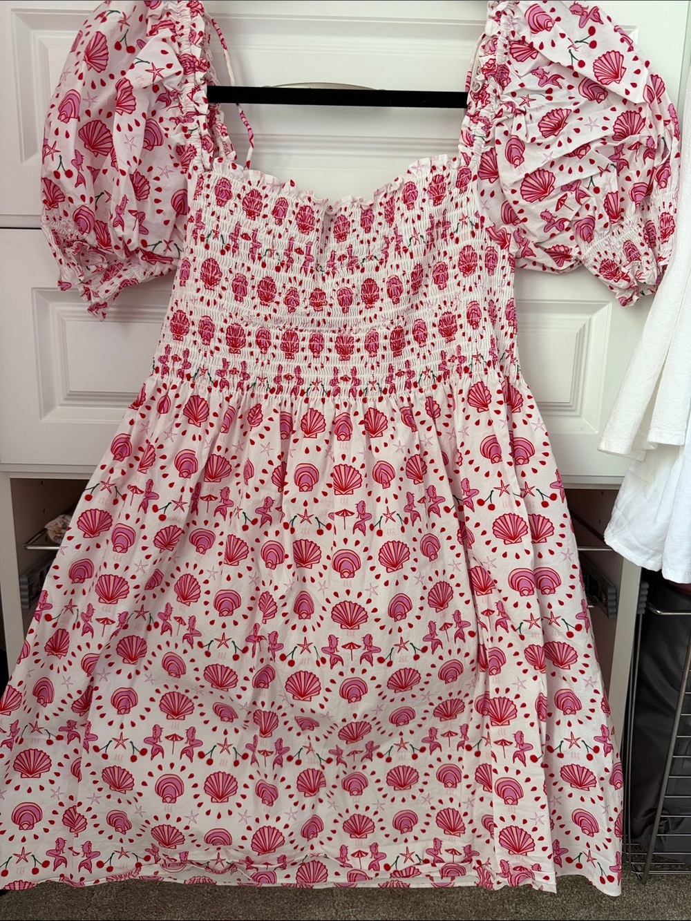 Hill House Pink Shell-Print Puff Sleeve Dress